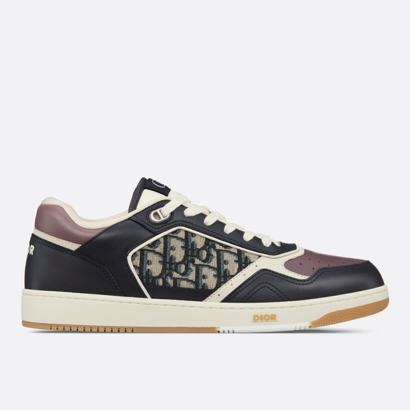 Dior B27 Low-Top Sneakers In Deep Blue and Plum Smooth Calfskin with Beige and Black Dior Oblique Jacquard 3SN272ZIR